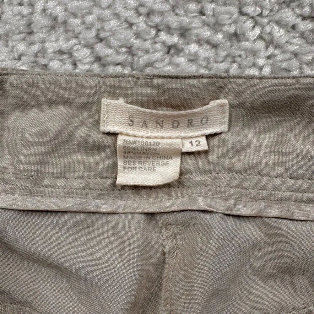Sandro Linen Blend Barrel Drawstring Pants Beige - Picture 3 of 10